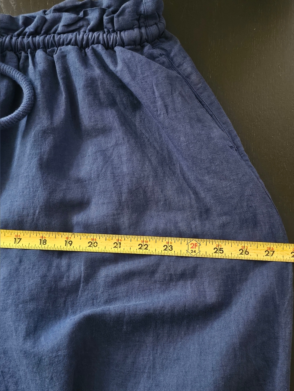 ZARA Navy Capri Pants Linen Cotton Blend Size L Oversized Drawstring Waist NWT - Picture 10 of 13